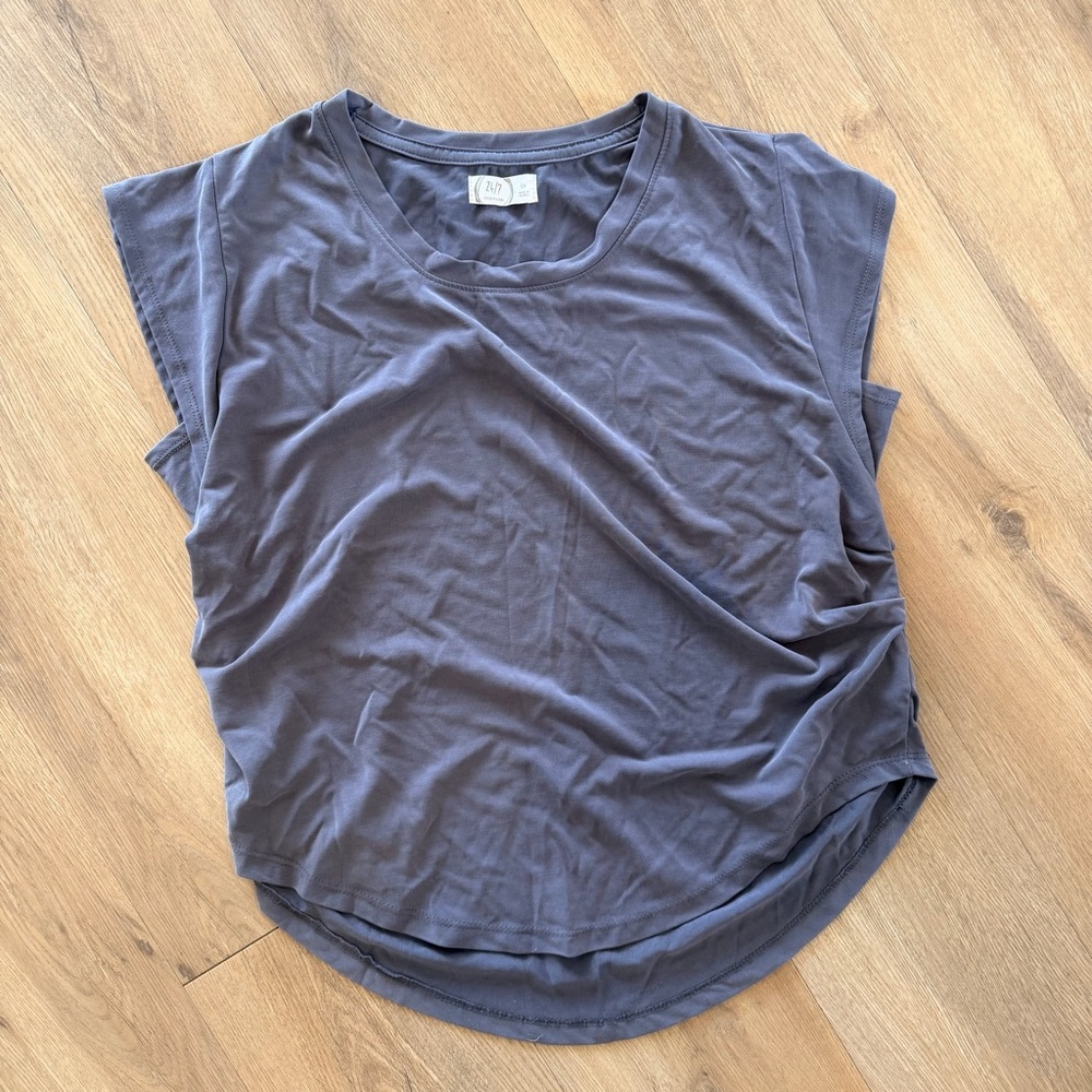 Maurices 24/7 Gray Ruched Side Cap Sleeve High Low Tee Plus Size 0X